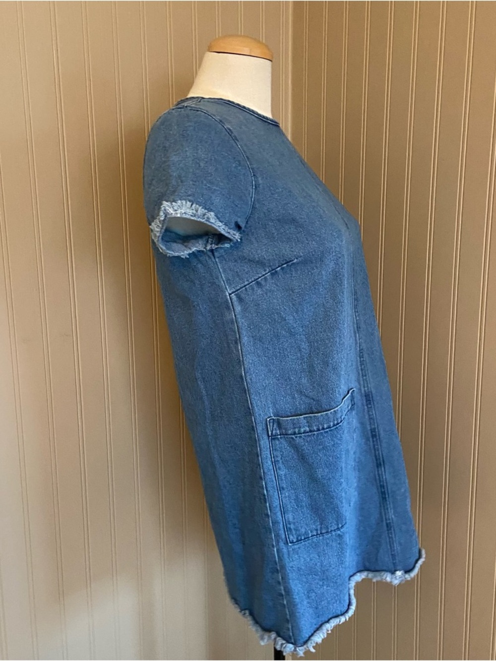 Y2K Super Cute Forever 21 Raw Edge Denim Mini Dress Women’s Size Medium - Picture 4 of 8